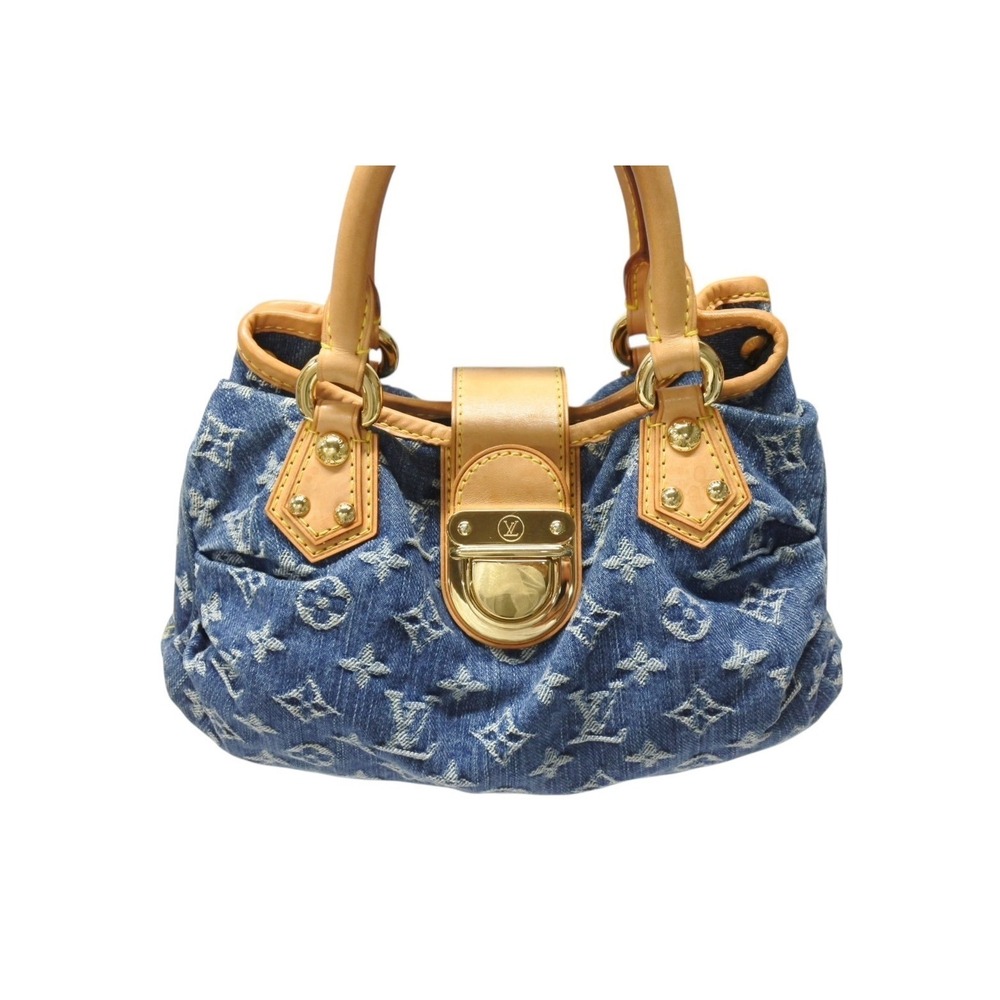 Louis Vuitton Blue Denim Handbag Pleaty Leather Monogram